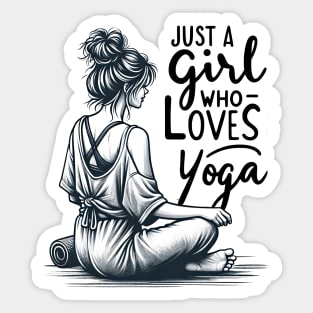 Just a Girl Who Loves Yoga-Girl with Mat and Messy Bun Sticker